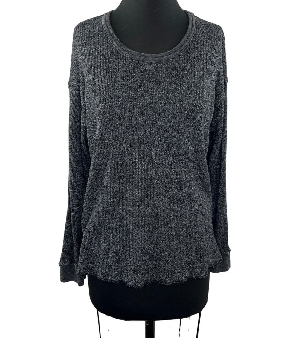 MONROW Marled Gray Crew Neckline Long Sleeve Drop Shoulder Pullover Sweater Sz M
